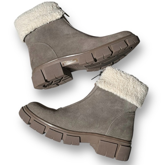 BLONDO Plaka Waterproof Faux Sherpa Fur Boots Dark Taupe Brown Suede Bootie 7.5 - Picture 1 of 9